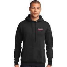 Load image into Gallery viewer, Men&#39;s Hooded Pullover Sweatshirt black with TREMEC logo on left chest