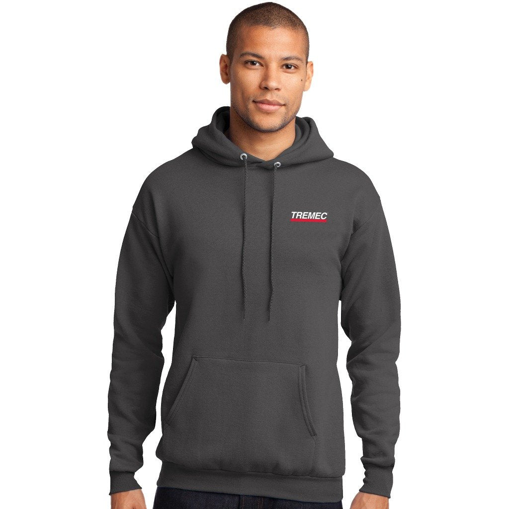 Men's Hooded Pullover Sweatshirt charcoal with TREMEC logo on left chest